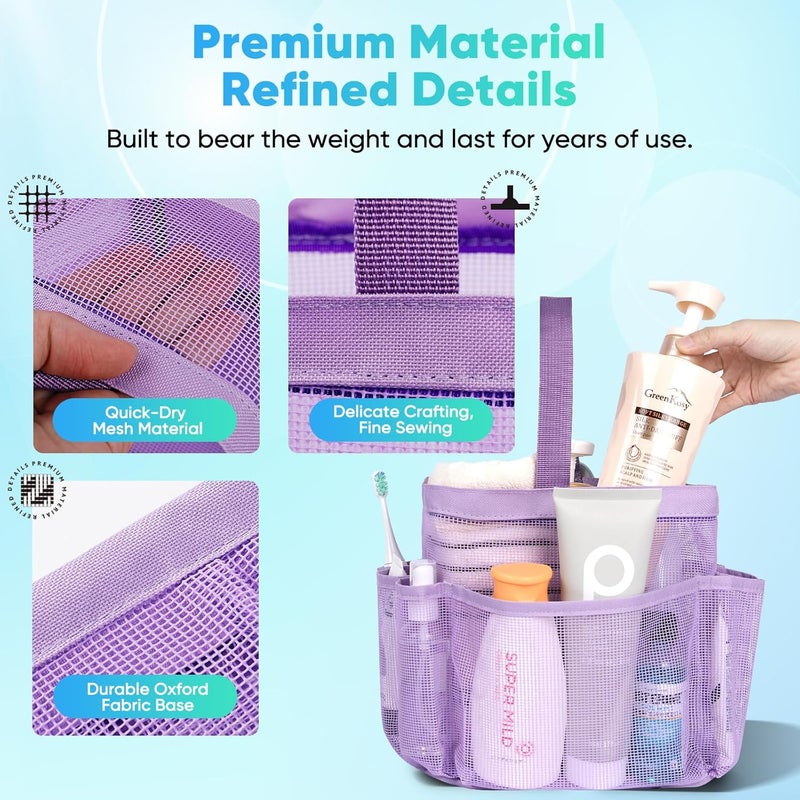 EUDELE Mesh Shower Caddy Portable for College Dorm Room Essentials,Portable Shower Caddy Dorm with 8-Pocket Large Capacity, Shower Bag for Beach, Swimming, Gym-Purple - Image 3